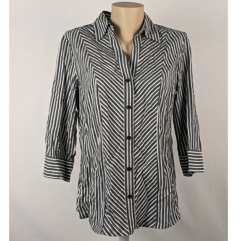 Style & Co Classic Striped Button Up Shirt 8 Metallic‎ Collared Career Top Layer